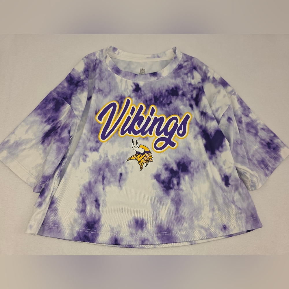 Minnesota Vikings Girls Size M 7/8 Purple White Tie-Dye Tee 1797-V